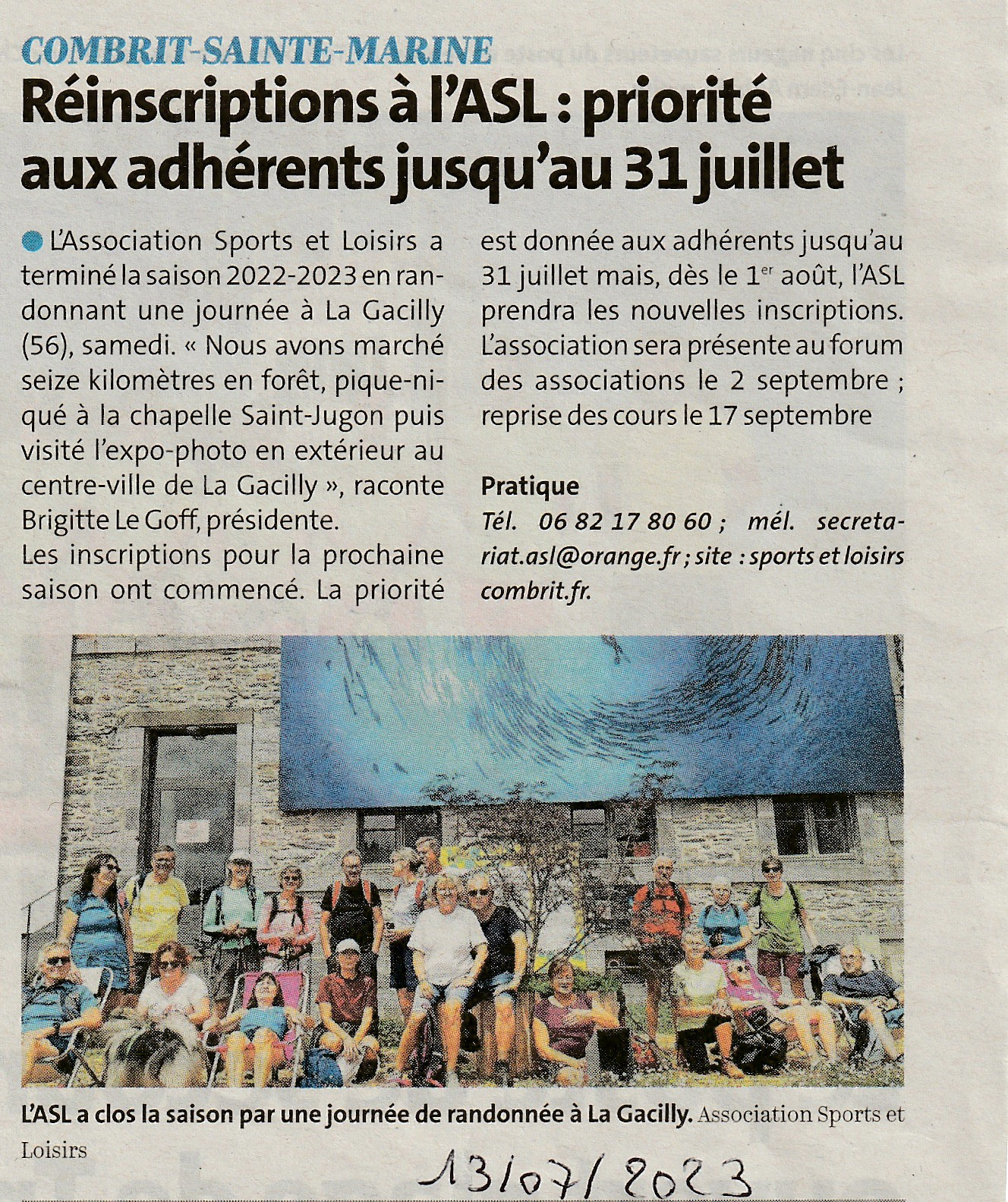 Réinscriptions à l'ASL : priorité aux adhérents jusqu'au 31 juillet